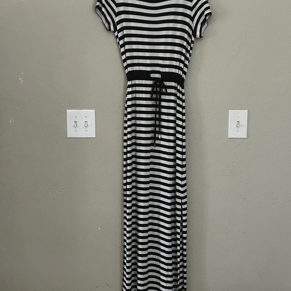 Michael Kors Black and White Striped Maxi Dress